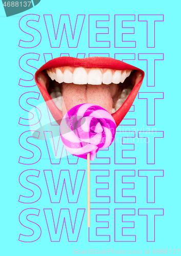 Image of Alternative sweets. Modern design. Contemporary art collage.