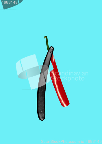 Image of Straight razor. Modern design. Contemporary art collage.