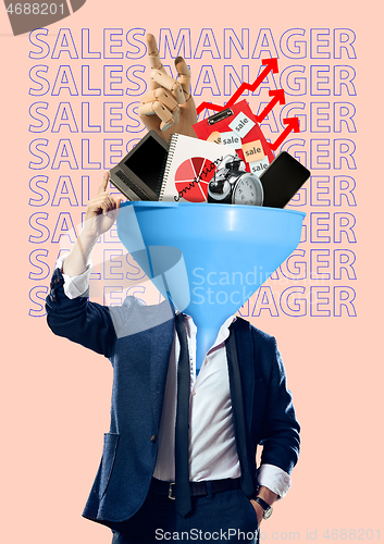 Image of Sales manager. Modern design. Contemporary art collage.