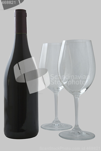 Image of Red wine bottle and glasses