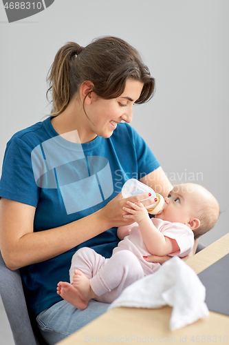 Image of mother feeding baby daughter with milk formula