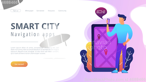 Image of City navigation apps, smart city concept illustration.