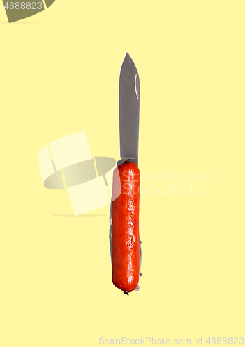 Image of An alternative knife. Useful for unusual kitchen. Modern design. Contemporary art collage.