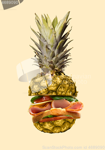 Image of An alternative lunch. Modern design. Contemporary art collage.