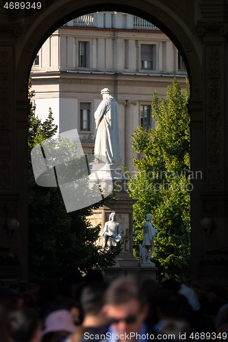 Image of Monument of Leonardo da Vinci in Milan Italy