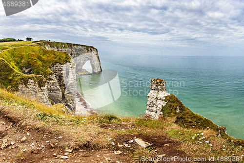 Image of View of natural chalk cliffs of Etretat