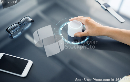 Image of hand with control knob on interactive panel