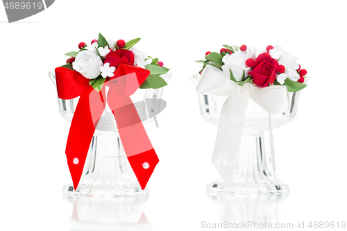 Image of Crystal glasses with red flower decor