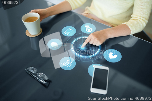 Image of woman with coffee using black interactive panel