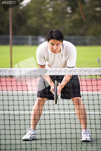 Image of Asian male playing tennis