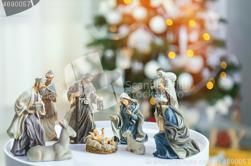 Image of Christmas nativity scene; Jesus Christ, Mary and Joseph