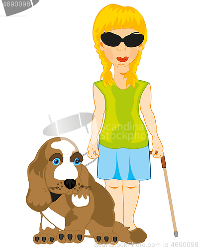 Image of Blinding girl with dog by guide on leash