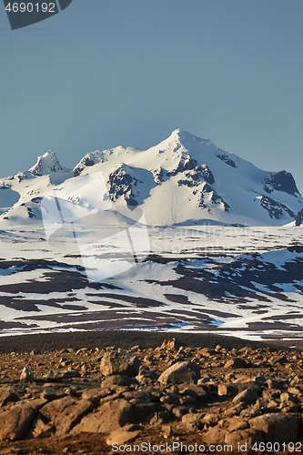 Image of Iceland landscape with snow on mountains