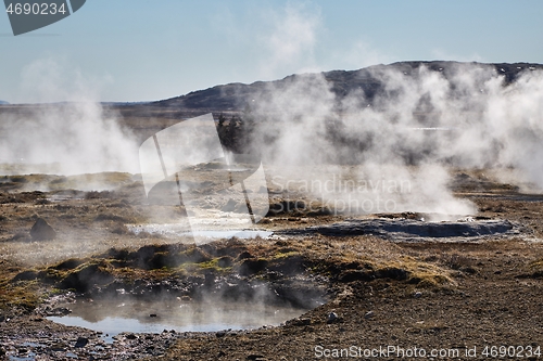 Image of Geothermal hot pools steaming in Iceland