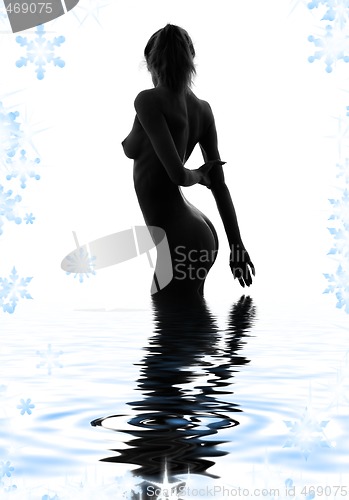 Image of monochrome silhouette image of naked girl in water