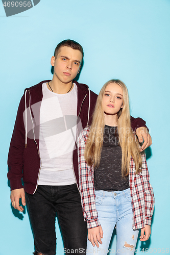 Image of Close up fashion portrait of two young pretty hipster teens