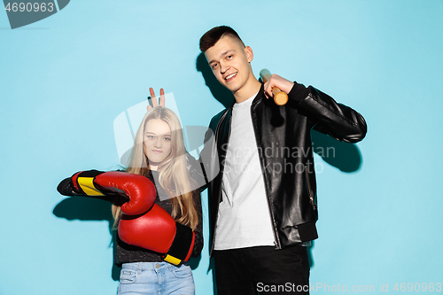 Image of Close up fashion portrait of two young pretty hipster teens