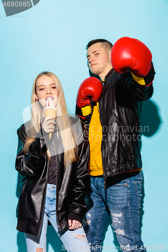 Image of Close up fashion portrait of two young pretty hipster teens