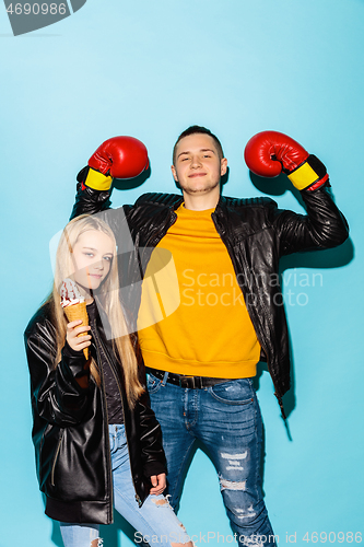 Image of Close up fashion portrait of two young pretty hipster teens