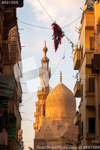 Image of The Aqsunqur mosque in Cairo Egypt at sunset