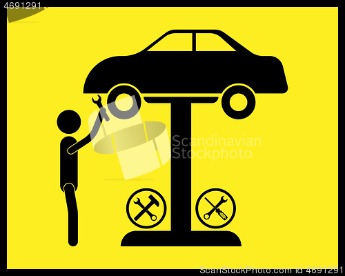 Image of mechanic car repair icon with wrench