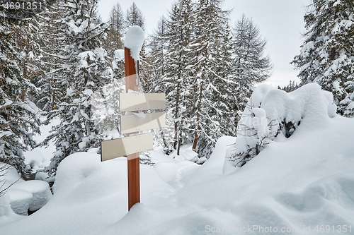 Image of Winter Snowy Mountain Hiking Signs