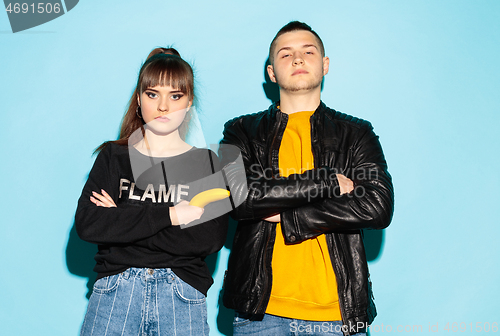 Image of Close up fashion portrait of two young pretty hipster teens