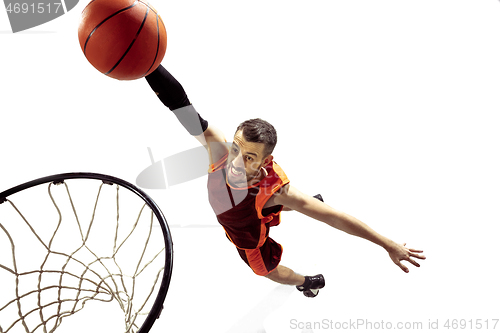 Image of Full length portrait of a basketball player with ball