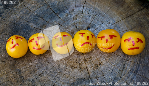 Image of yellow plums like emoticons
