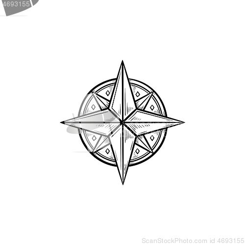 Image of Compass wind rose hand drawn outline doodle icon.