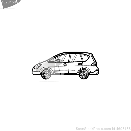 Image of Car side view hand drawn outline doodle icon.