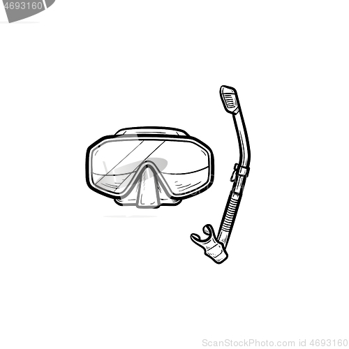 Image of Diving mask with snorkel hand drawn outline doodle icon.