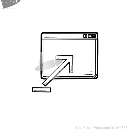 Image of Browser window with upload sign hand drawn outline doodle icon.
