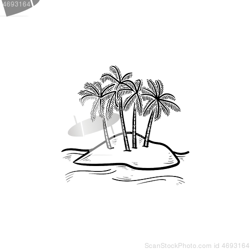 Image of Island with palm trees hand drawn outline doodle icon.