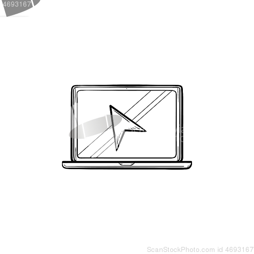 Image of Laptop with cursor hand drawn outline doodle icon.