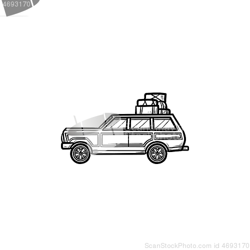 Image of Minivan with roof rack hand drawn outline doodle icon.