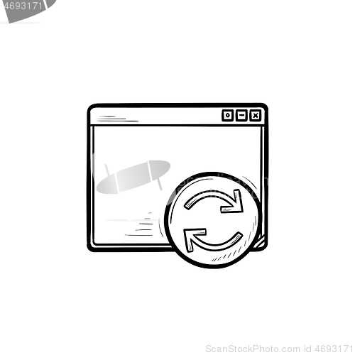 Image of Browser window with restart button hand drawn outline doodle icon.