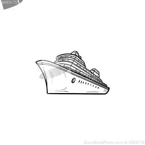 Image of Sea cruise ship hand drawn outline doodle icon.