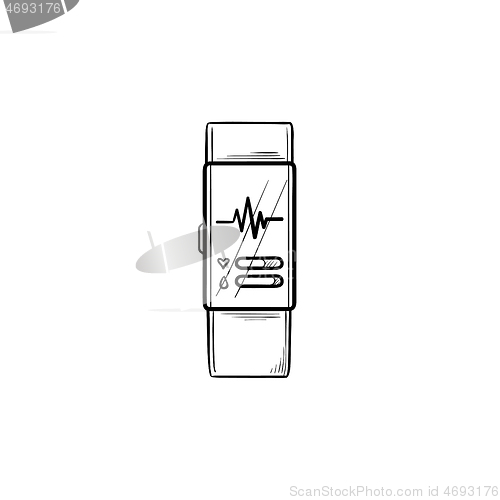 Image of Smart watch with heart rate hand drawn outline doodle icon.