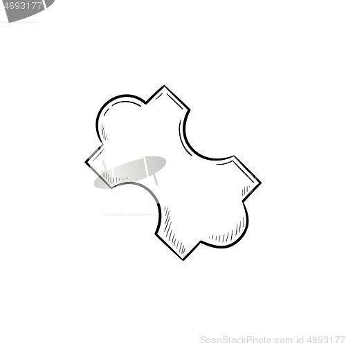 Image of Jig saw puzzle piece hand drawn outline doodle icon.