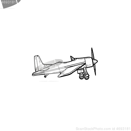 Image of Small plane with propeller hand drawn outline doodle icon.