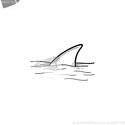 Image of Shark fin over water hand drawn outline doodle icon.