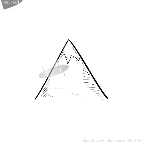 Image of Snow mountain peak hand drawn outline doodle icon.