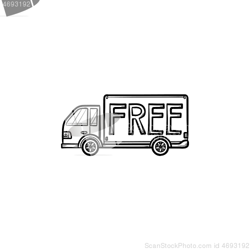 Image of Free delivery truck hand drawn outline doodle icon.