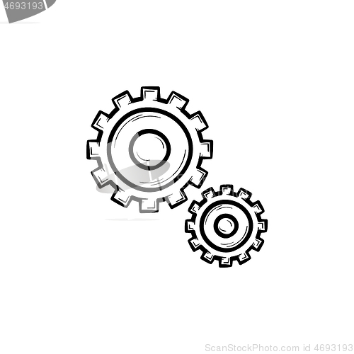 Image of Set of two gears hand drawn outline doodle icon.