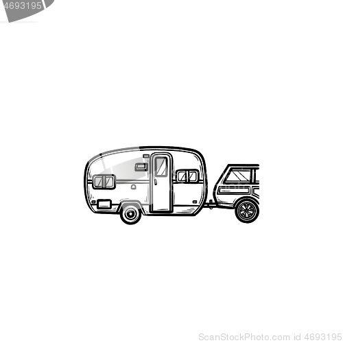 Image of Camper trip hand drawn outline doodle icon.