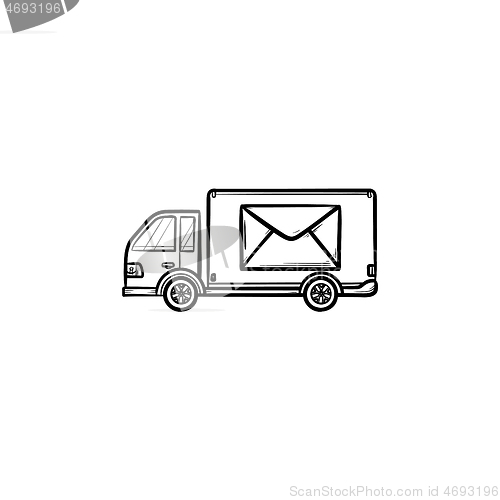 Image of Mail van hand drawn outline doodle icon.