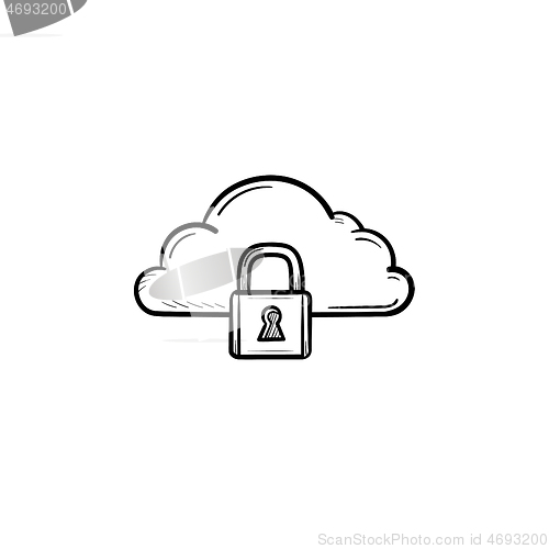 Image of Cloud with padlock hand drawn outline doodle icon.