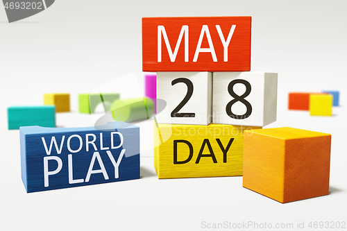 Image of International World Play Day 28th of May with colorful building 