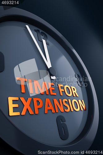 Image of clock with text time for expansion